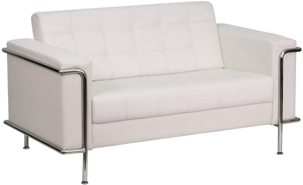 Flash Furniture HERCULES Lesley Series Contemporary White LeatherSoft Loveseat with Encasing Frame