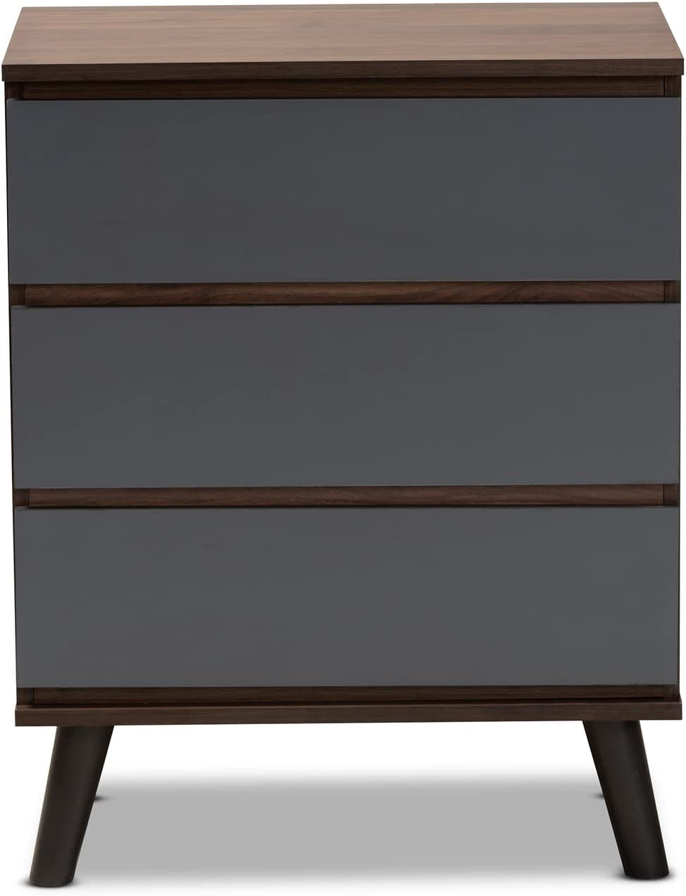 Baxton Studio Roldan Modern and Contemporary Two-Tone Walnut and Grey Finished Wood 3-Drawer Bedroom Chest