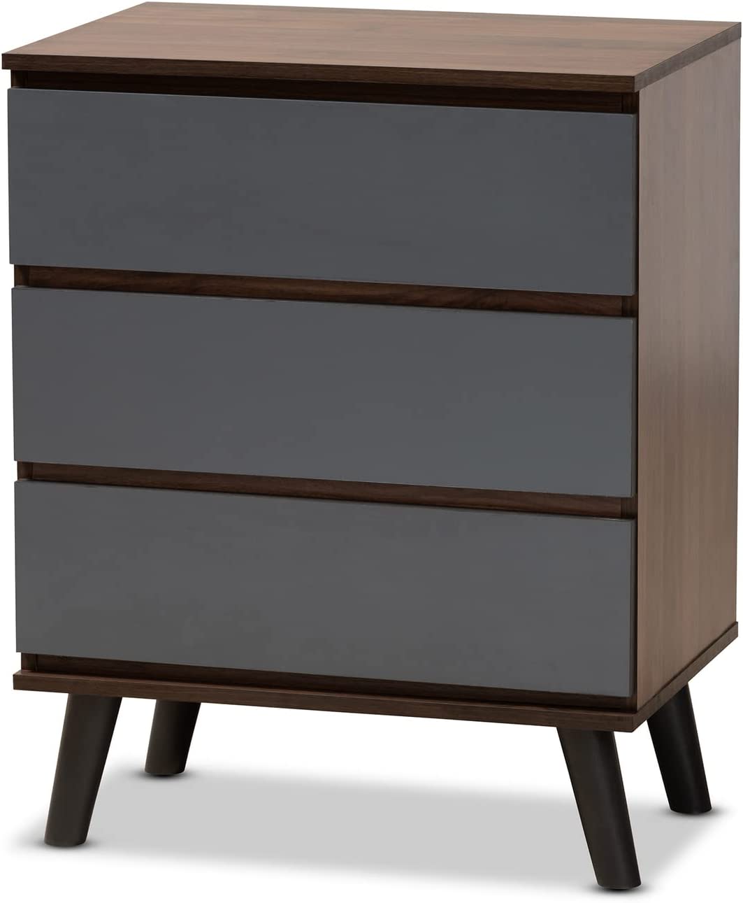 Baxton Studio Roldan Modern and Contemporary Two-Tone Walnut and Grey Finished Wood 3-Drawer Bedroom Chest