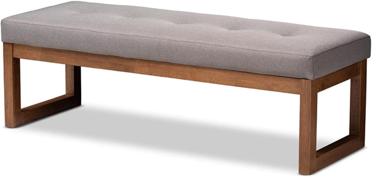 Baxton Studio Caramay Modern and Contemporary Grey Fabric Upholstered Walnut Brown Finished Wood Bench