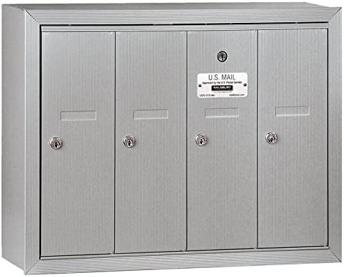 Salsbury Industries 3504ASP Surface Mounted Vertical Mailbox with Master Commercial Lock, Private Access and 4 Doors, Aluminum