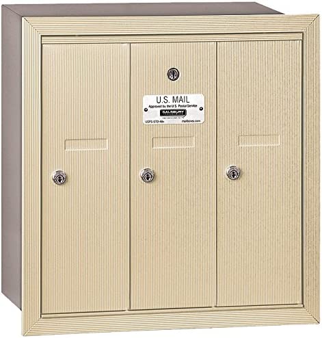 Salsbury Industries 3503SRP Recessed Mounted Vertical Mailbox with Master Commercial Lock, Private Access and 3 Doors, Sandstone