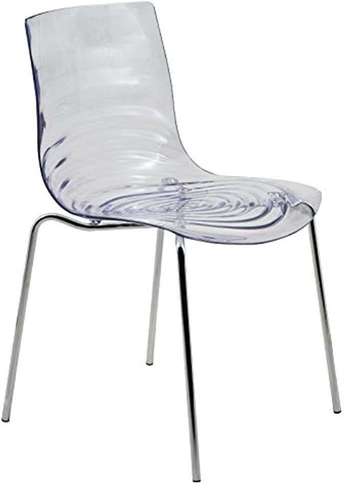 LeisureMod Astor Water Ripple Design Modern Lucite Dining Side Chair with Metal Legs, Transparent Black