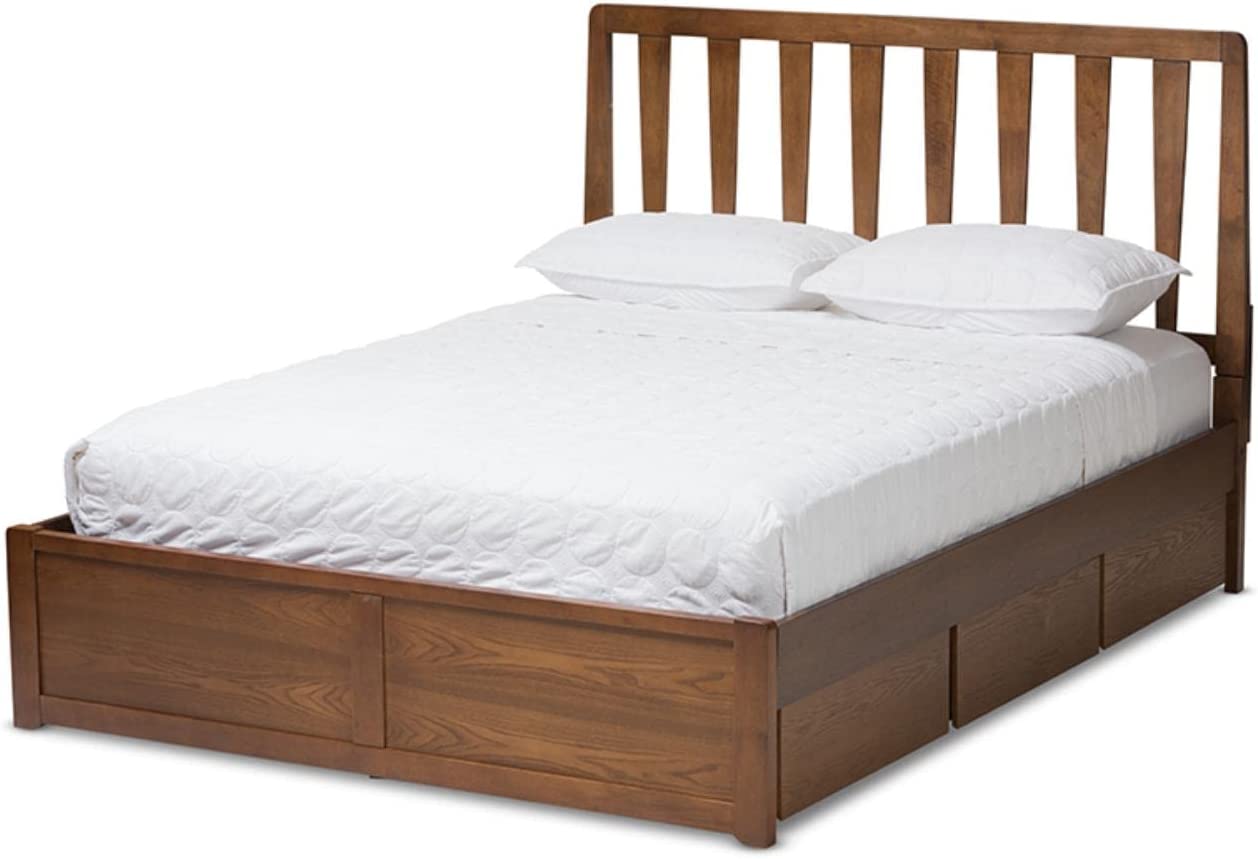 Baxton Studio Raurey Modern and Contemporary Walnut Finished Queen Size Storage Platform Bed