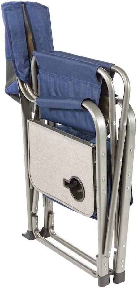 Kamp-Rite Portable Folding Director&#39;s Chair with Cooler, Side Table &amp; Cup Holder for Camping, Tailgating, and Sports, 350 LB Capacity, Navy/Tan