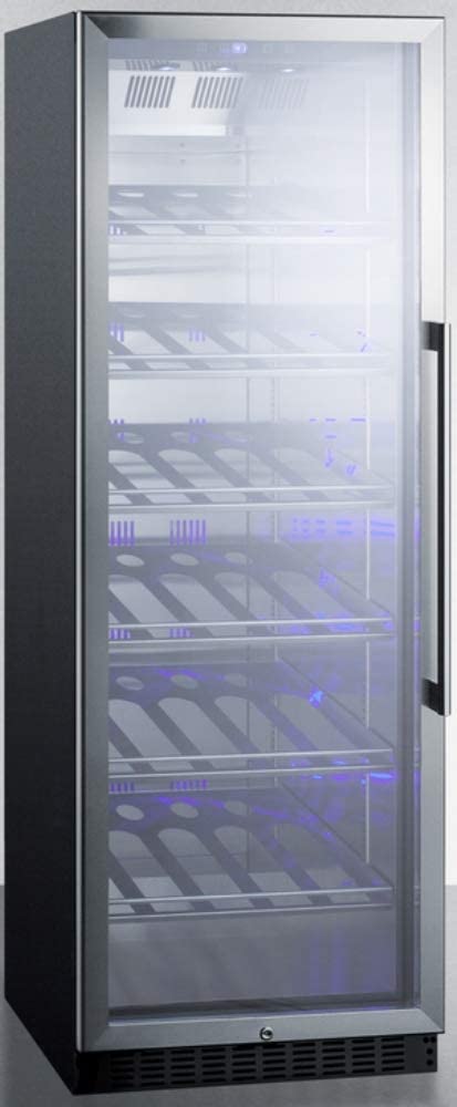 Summit Appliance SCR1401LHCH Full-Size Commercially Listed Wine Cellar with Left Hand Door, Stainless Steel Interior, Champagne Shelving, Self-Closing Glass Door, Lock and Black Cabinet