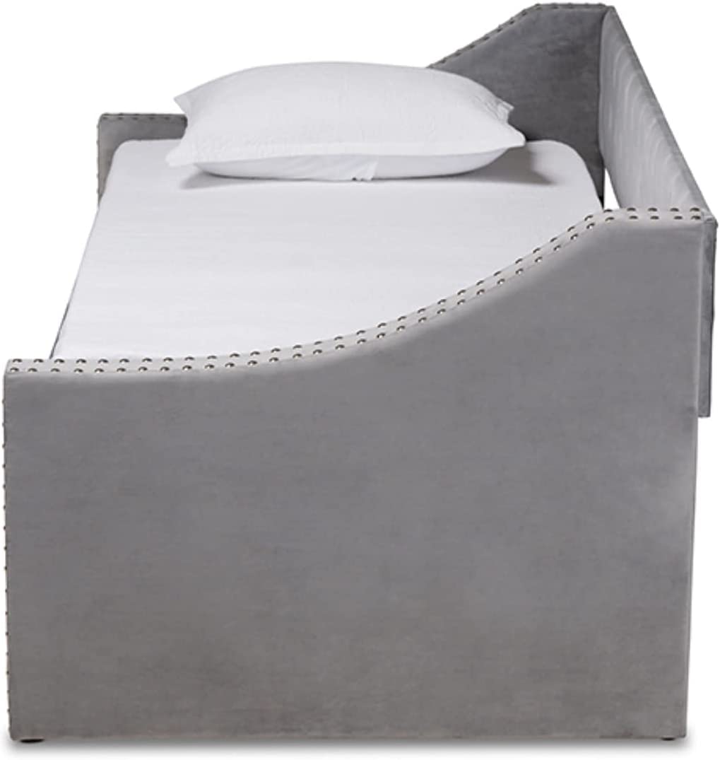 Baxton Studio Raphael Modern and Contemporary Grey Velvet Fabric Upholstered Twin Size Daybed with Trundle
