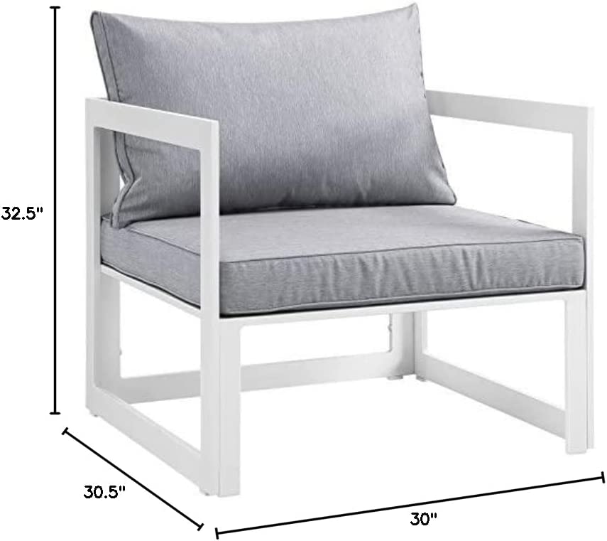 Modway Fortuna Aluminum Outdoor Patio Armchair in White Gray
