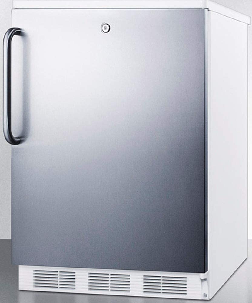 Summit Appliance FF6LW7SSTB Commercially Listed Freestanding All-Refrigerator for General Purpose Use with Auto Defrost, Lock, Stainless Steel Wrapped Door, Thin Handle and White Cabinet