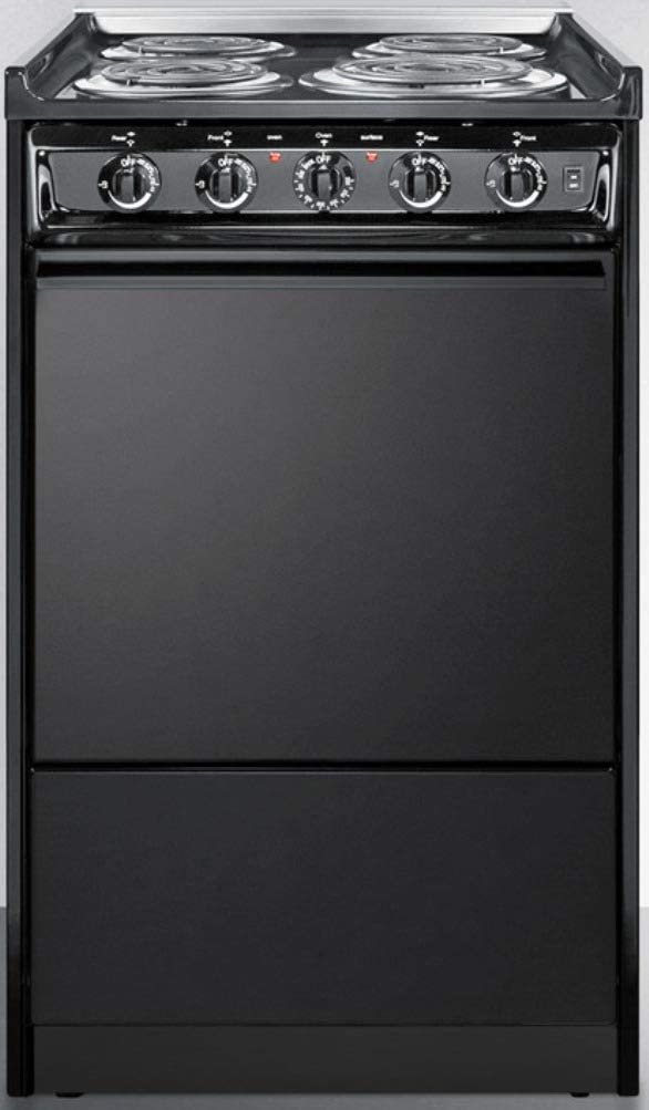 Summit Appliance TEM110CR 20&#34; Wide Slide-In Electric Range, Black, Chrome Drip Pans