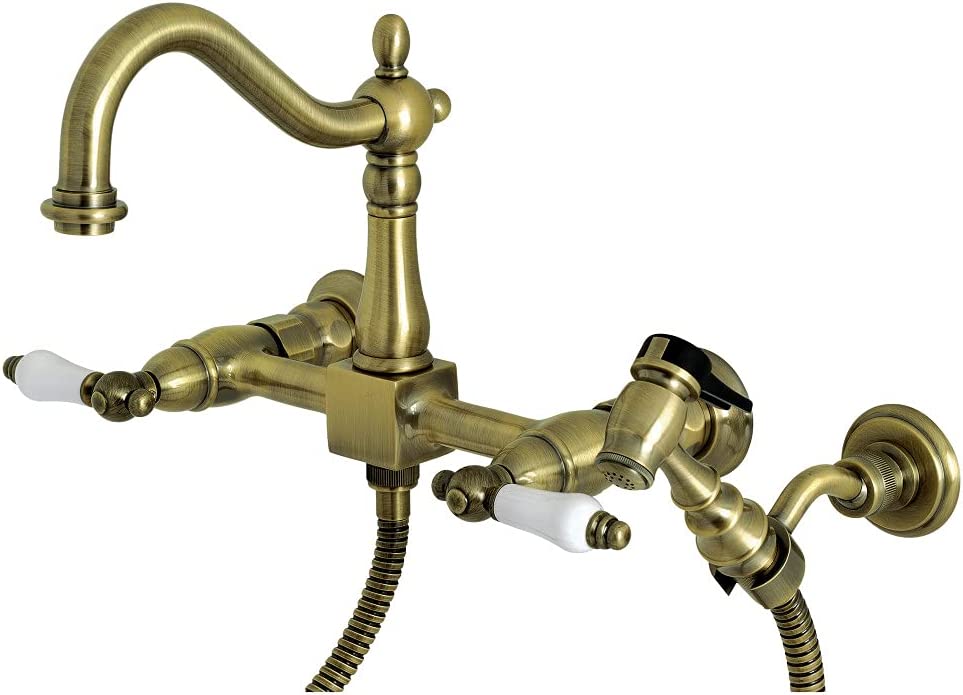 Kingston Brass KS1263PLBS Heritage Bridge Kitchen Faucet, Antique Brass