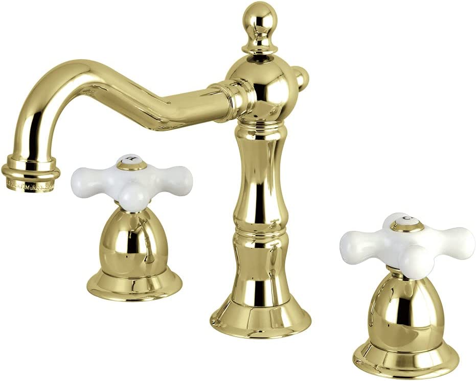 Kingston Brass KS1978PL Heritage Widespread Lavatory Faucet with Porcelain Lever Handle, Brushed Nickel