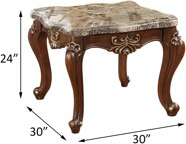 Acme Shalisa Square Wooden End Table with Queen Anne Legs in Marble and Walnut