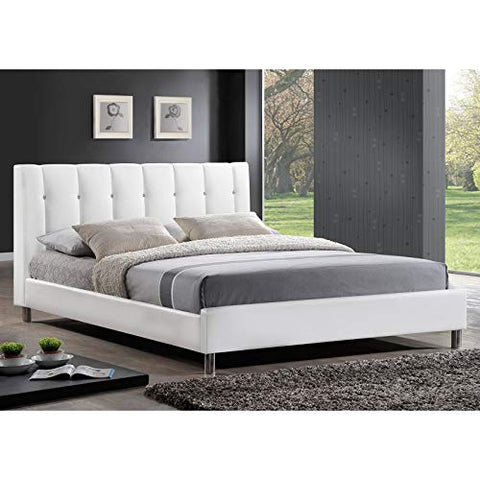 Baxton Studio Vino White Modern Bed with Upholstered Headboard - Queen Size