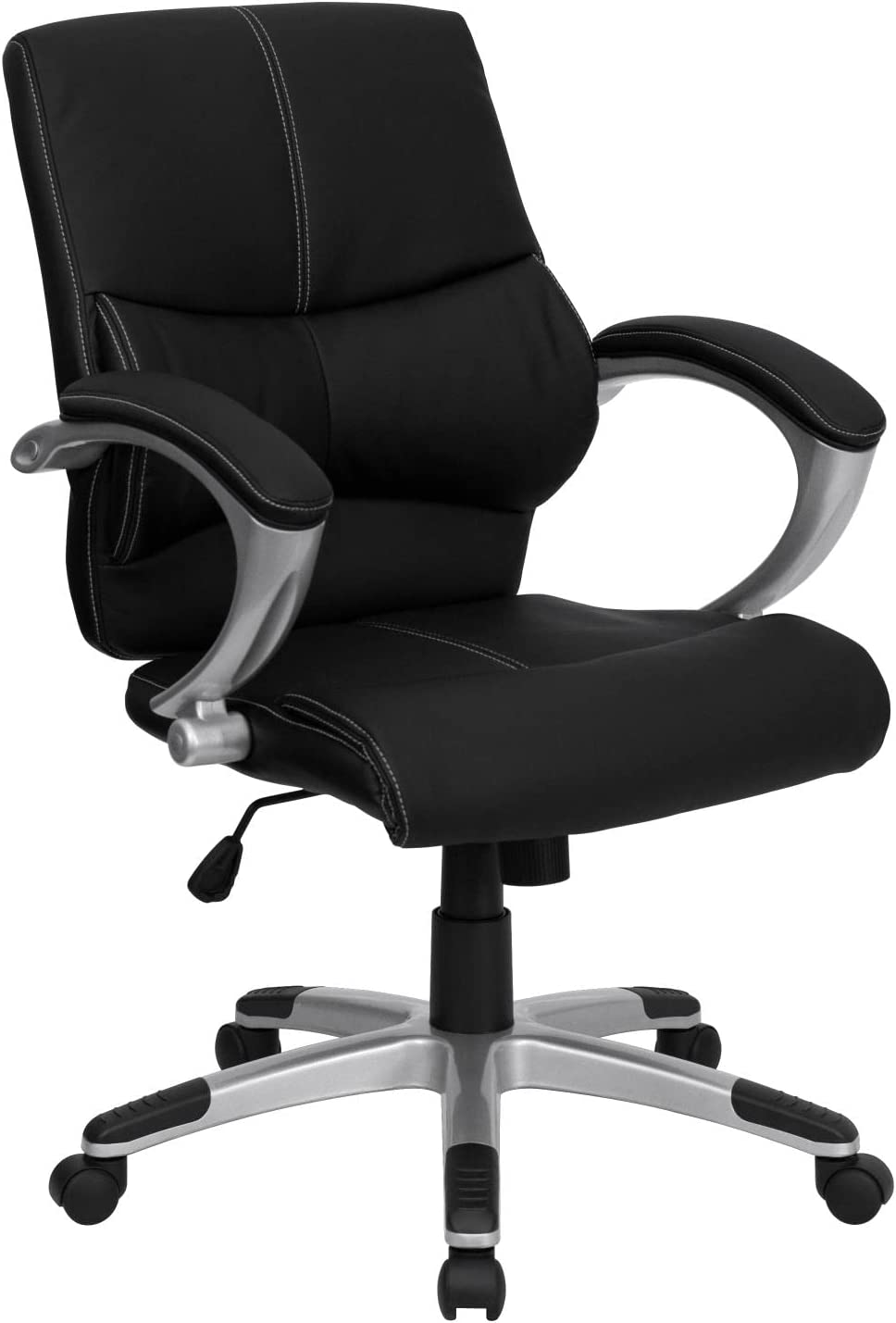 Flash Furniture Mid-Back Black LeatherSoft Contemporary Swivel Manager&#39;s Office Chair with Arms