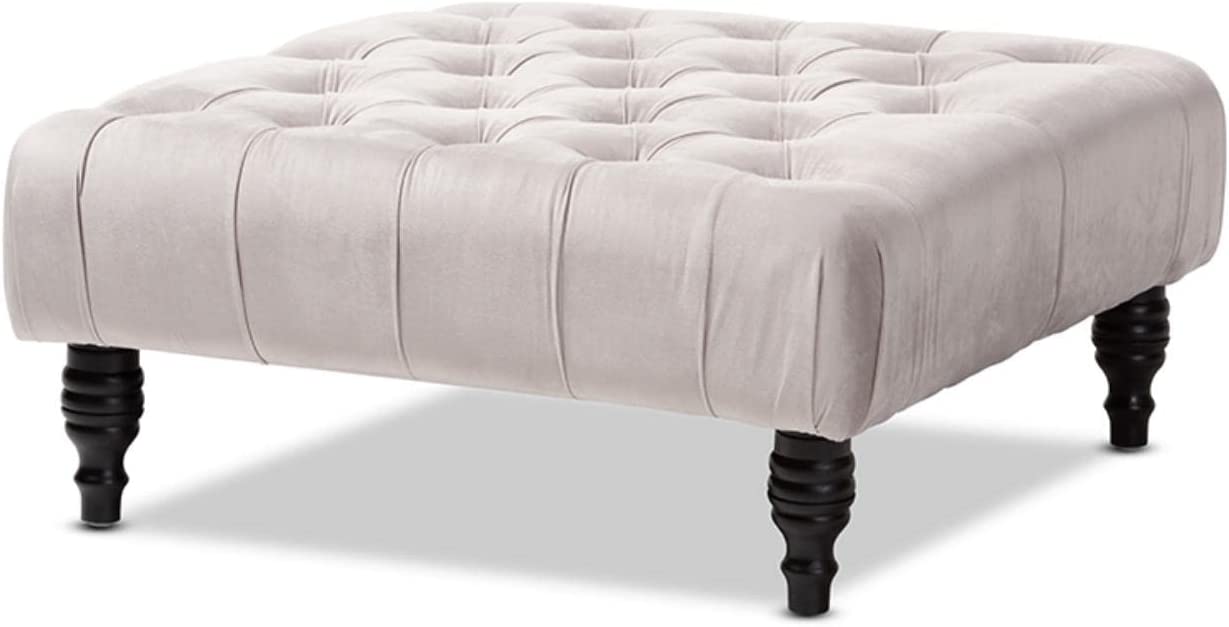 Velvet Fabric Button Tufted Cocktail Ottoman in Gray