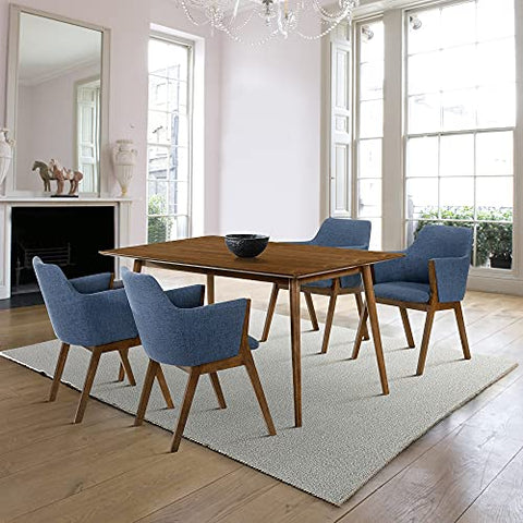 Armen Living Westmont and Renzo 5 Piece Dining Set, 59&#34; Rectangular, Blue/Walnut Wood