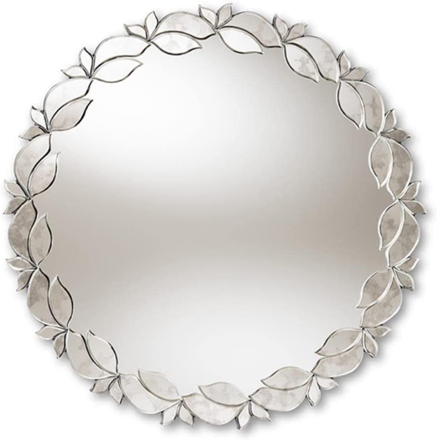 Baxton Studio Luiza Modern and Contemporary Silver Finished Round Petal Leaf Accent Wall Mirror