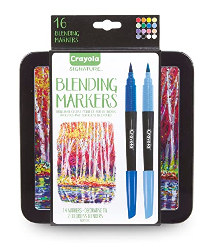 Crayola Blending Marker Kit with Decorative Case, 14 Vibrant Colors &amp; 2 Colorless Blending Markers