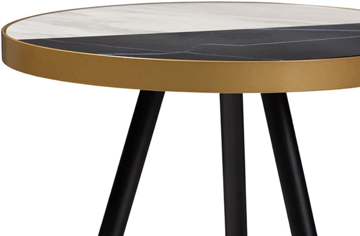Baxton Studio Lauro Modern and Contemporary Round Glossy Marble and Metal End Table with Two-Tone Black and Gold Legs