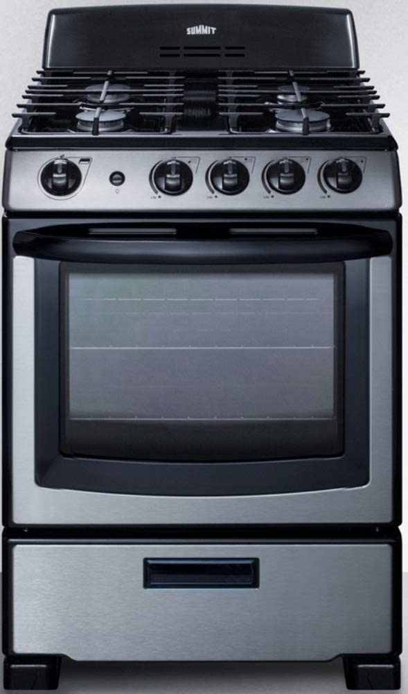 Summit PRO247SS 24&#34;&#34; Freestanding Gas Range with 4 Sealed Burners 2.9 cu. ft. Oven Capacity LP Convertible Continuous Grates in Stainless Steel