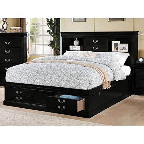 Acme Louis Philippe III Eastern King Bed with Storage, Black