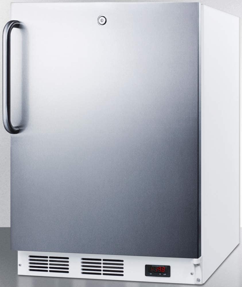 Summit Appliance VT65ML7SSTBADA ADA Compliant Commercial Medical All-Freezer Capable of -25Ã‚ÂºC Operation with Lock, Manual Defrost, Wrapped Stainless Steel Door, Towel Bar Handle and White Cabinet