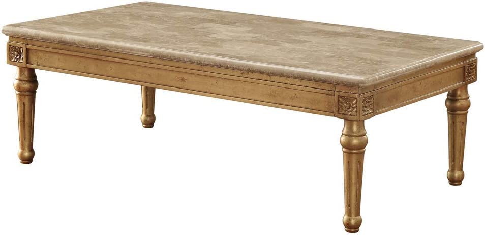 Acme Daesha Rectangular Marble Top Coffee Table in Antique Gold