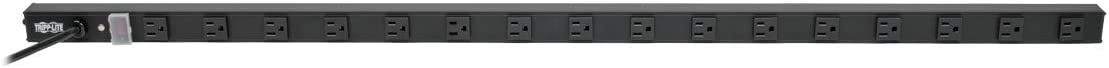 Tripp Lite 16 Outlet Power Strip, 120V, 15A, NEMA 5-15R, 5-15P Plug with 15&#39; Cord, Vertical, Metal, Black, 48&#34; (PS4816B)