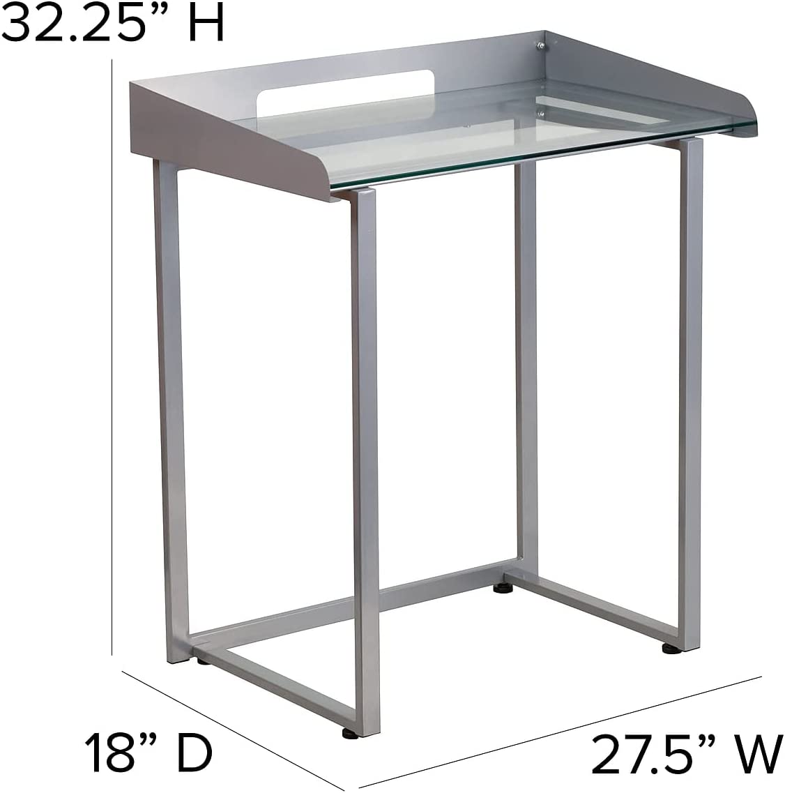 Flash Furniture Contemporary Clear Tempered Glass Desk with Raised Management Border and Silver Metal Frame