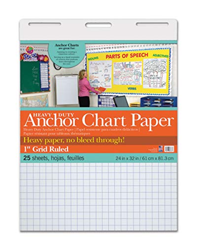 Pacon PAC3373 Heavy Duty Anchor Chart Paper, 1&#34; Grid Ruled, 24&#34; Width, 32&#34; Length, 25 Sheets