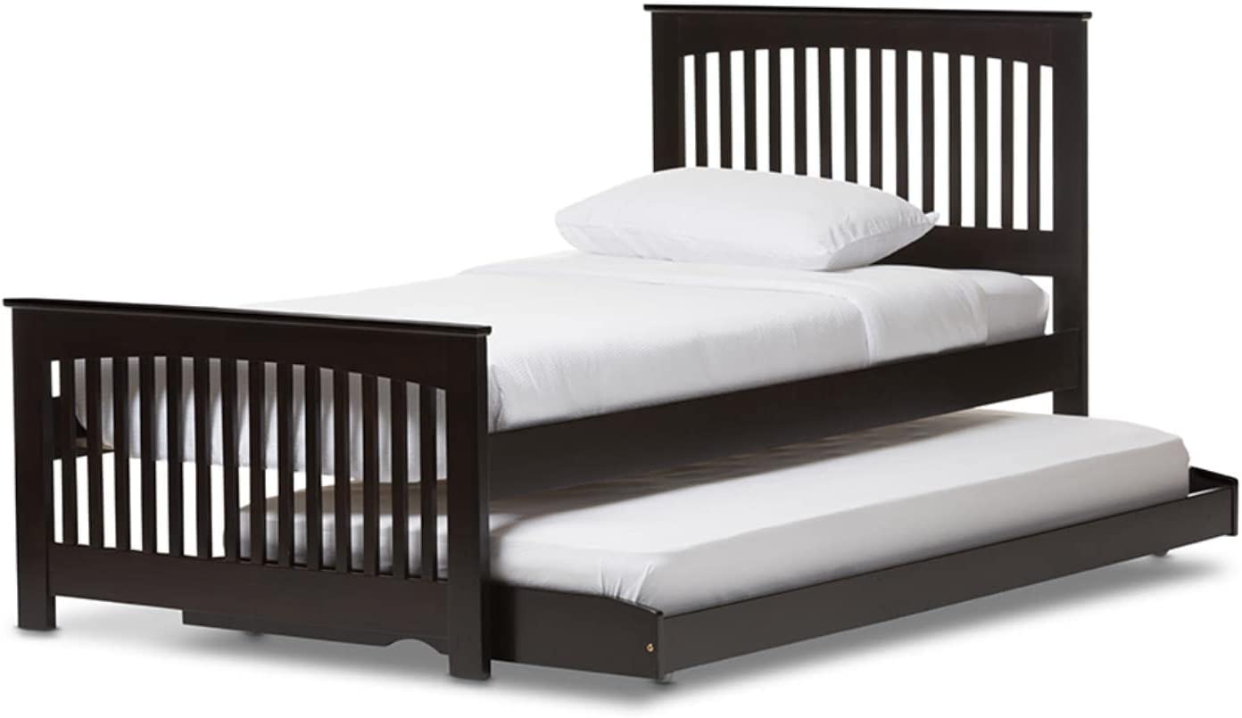 Baxton Studio Hevea Solid Wood Platform Bed with Guest Trundle Bed Twin/Dark Brown/Contemporary