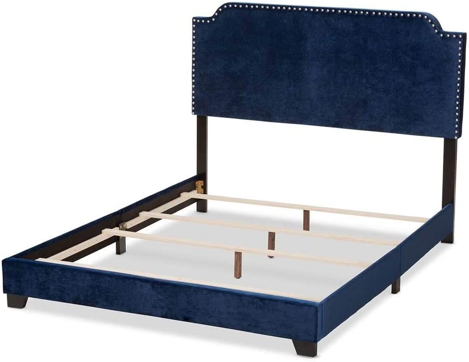 Baxton Studio Darcy Luxe and Glamour Navy Velvet Upholstered King Size Bed