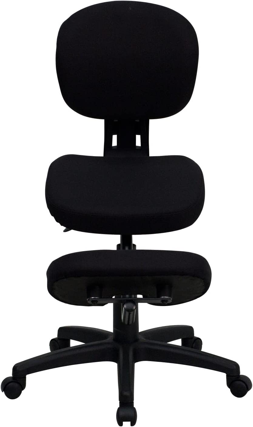Flash Furniture Mobile Ergonomic Kneeling Posture Task Office Chair with Back in Black Fabric