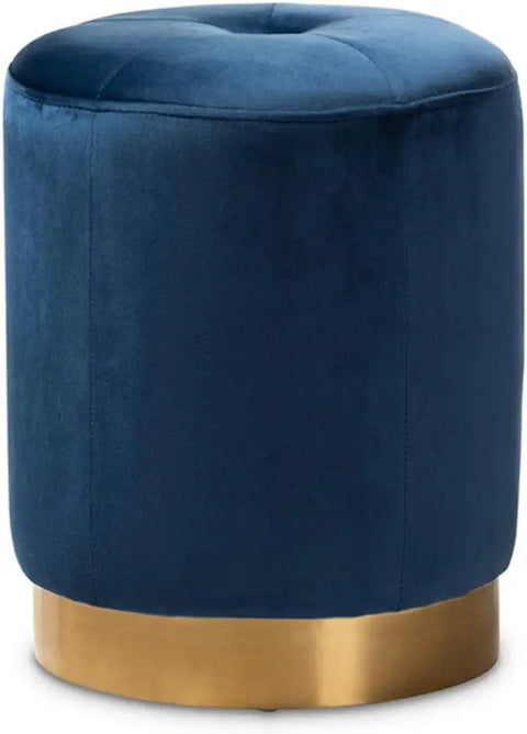 Baxton Studio Alonza Glam Navy Blue Velvet Fabric Upholstered Gold-Finished Ottoman