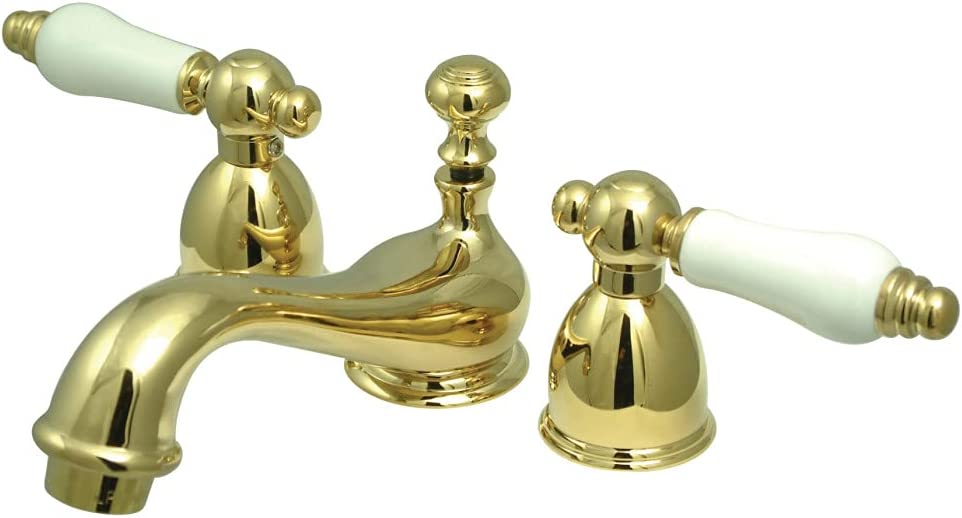 Kingston Brass KS3958PL Restoration Mini Widespread Lavatory Faucet with Porcelain Lever Handle, Brushed Nickel