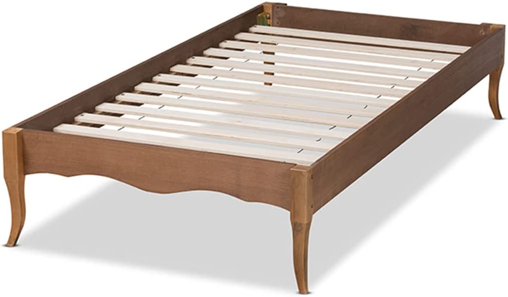 Baxton Studio Marieke Vintage French Inspired Ash Walnut Finished Wood Twin Size Platform Bed Frame