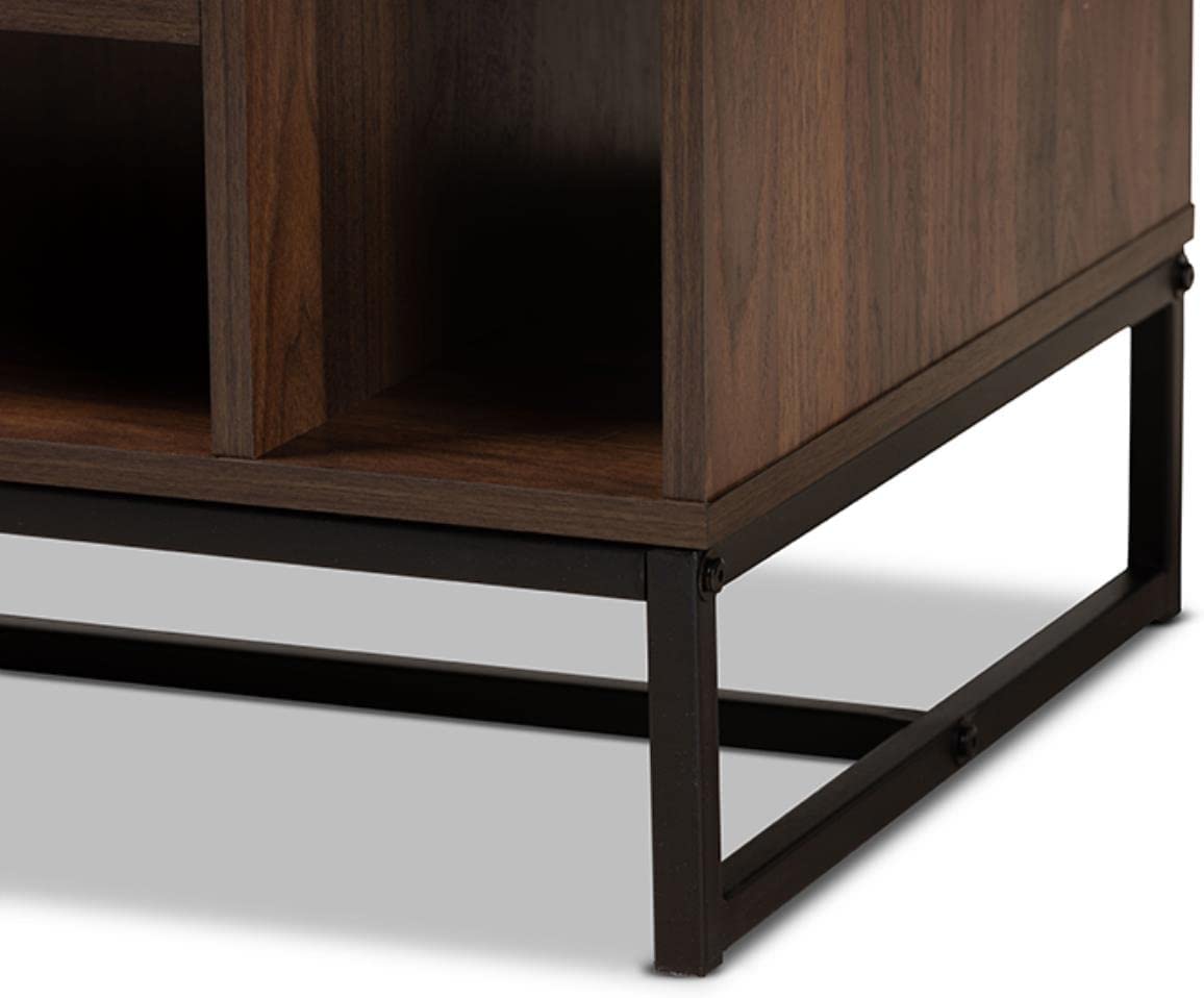 Baxton Studio Flannery Modern and Contemporary Walnut Brown Finished Wood and Black Finished Metal Coffee Table