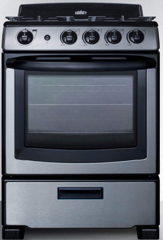 Summit PRO247SS 24&#34;&#34; Freestanding Gas Range with 4 Sealed Burners 2.9 cu. ft. Oven Capacity LP Convertible Continuous Grates in Stainless Steel