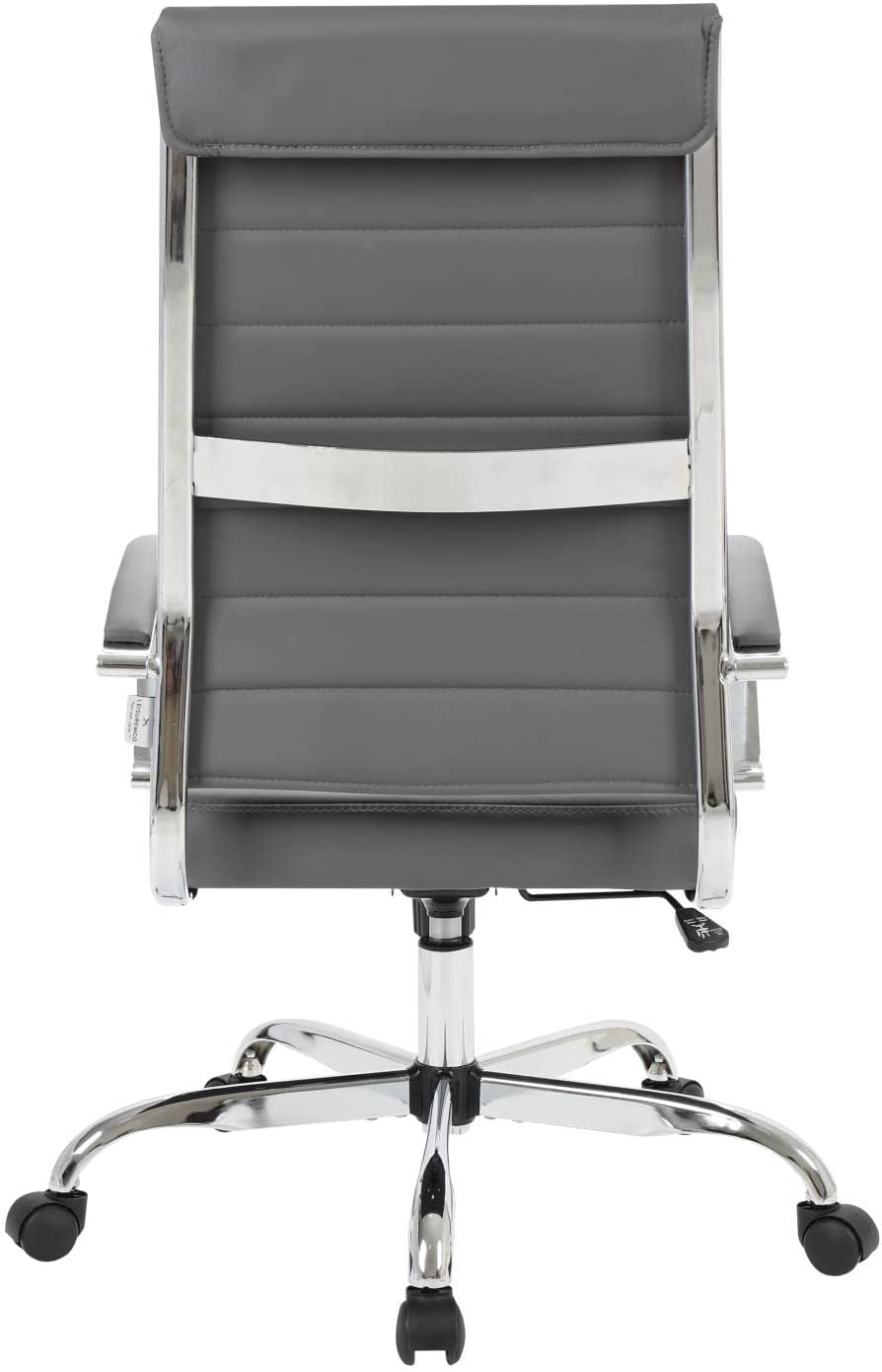 LeisureMod Benmar Modern High-Back Adjustable Swivel Leather Office Chair, Grey