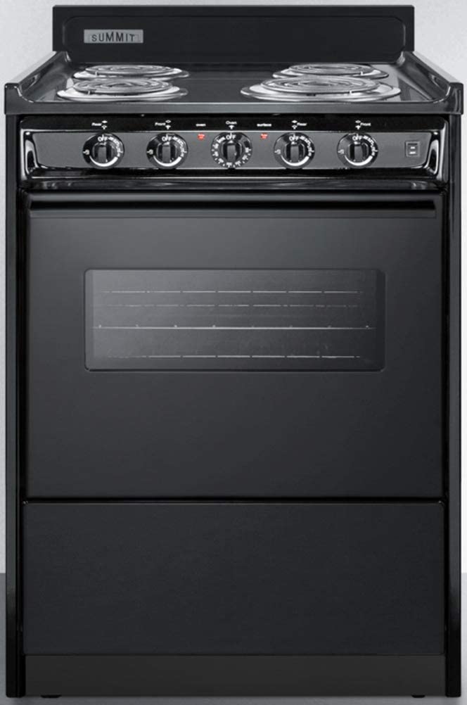 Summit Appliance TEM610CW 24&#34; Wide Range in Black with Oven Window, Interior Light, Lower Storage Compartment, Broiler Tray, Chrome Drip Pans, Recessed Oven Door, Push-to-turn Burner Knobs