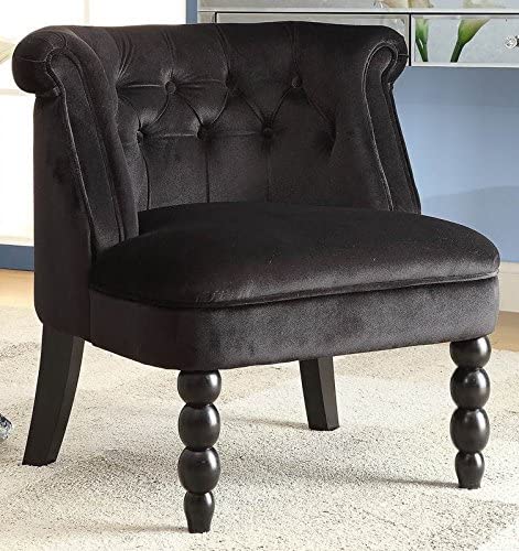 Baxton Studio Wholesale Interiors Flax Victorian Style Velvet Fabric Upholstered Vanity Accent Chair, Large, Black