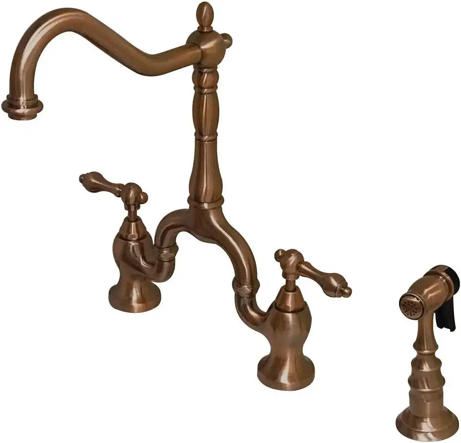 Kingston Brass KS775ALBSAC English Country Bridge Kitchen Faucet, Antique Copper