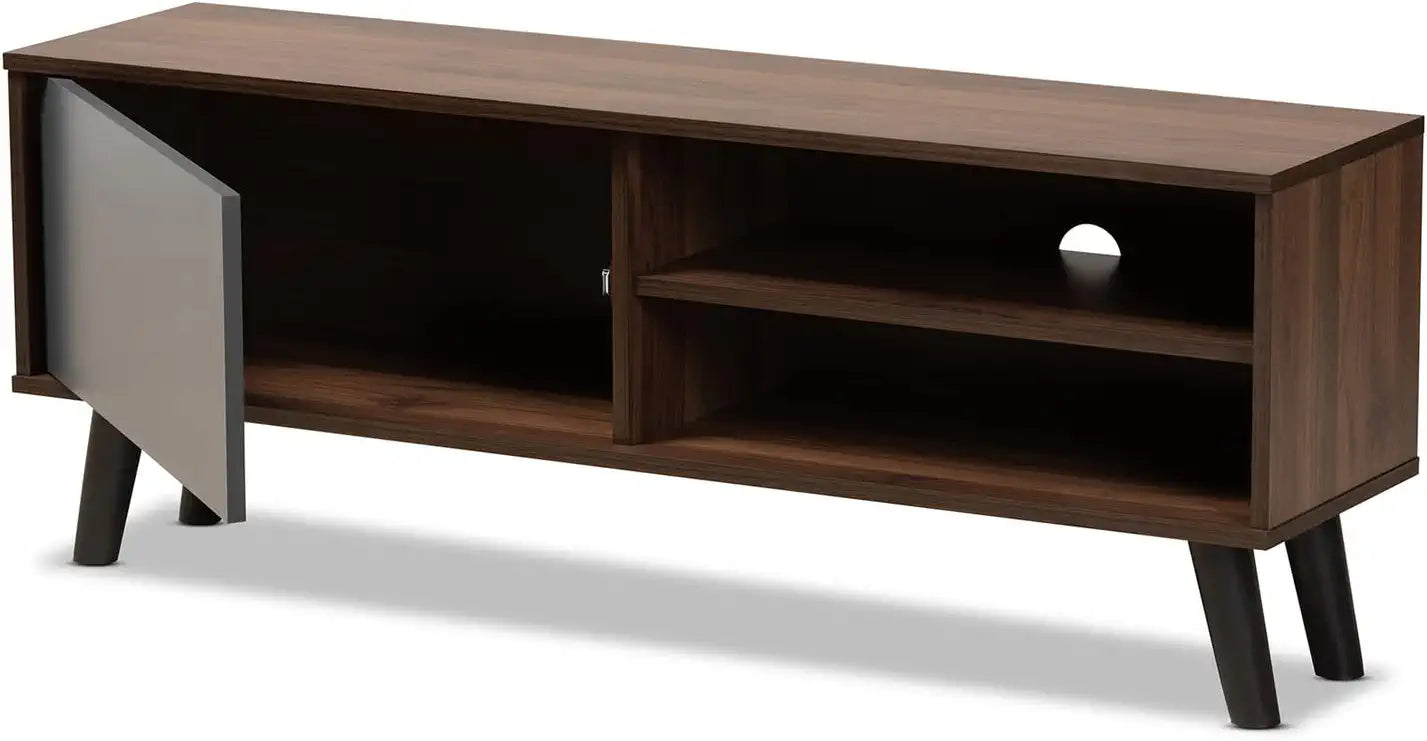 Baxton Studio Mallory Modern and Contemporary Two-Tone Walnut Brown and Grey Finished Wood TV Stand