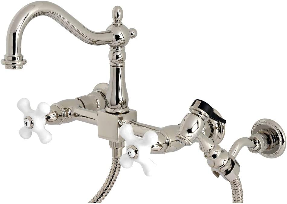 Kingston Brass KS1266PXBS Heritage Bridge Kitchen Faucet, Polished Nickel