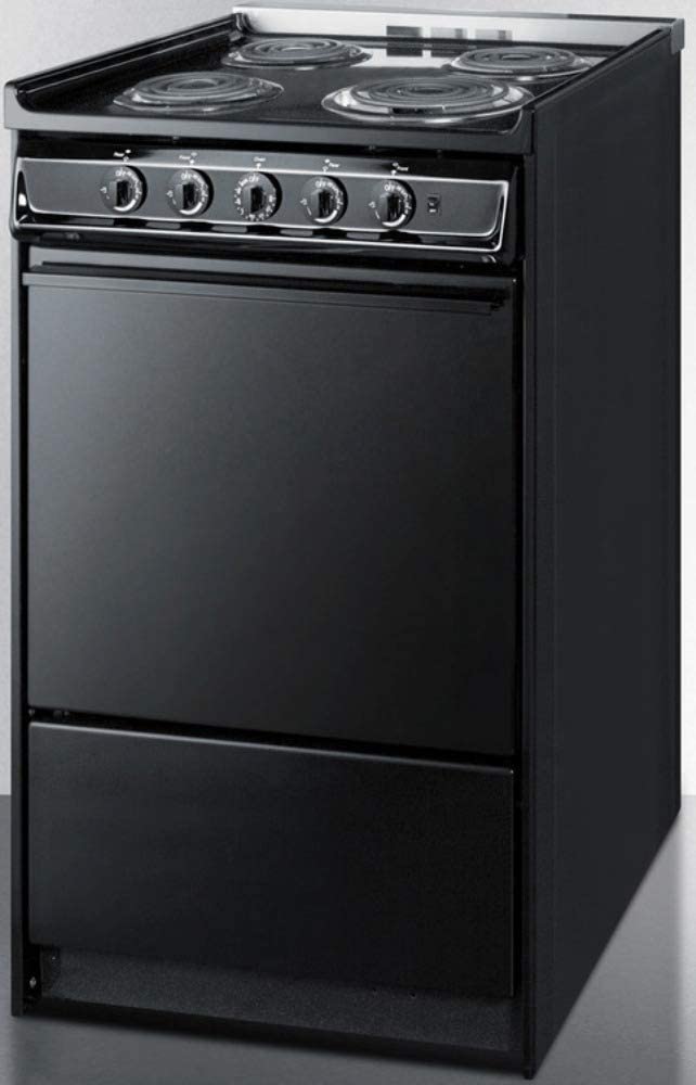 Summit Appliance TEM110CR 20&#34; Wide Slide-In Electric Range, Black, Chrome Drip Pans