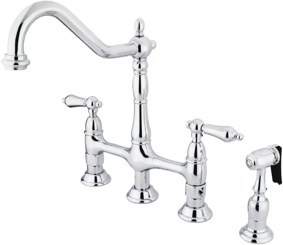 Kingston Brass KS1276ALBS Heritage Bridge Kitchen Faucet, Polished Nickel