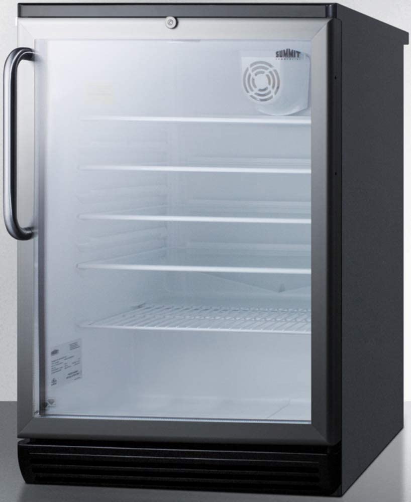 Summit SCR600BGLTB 24&#34;&#34; Commercially Approved Compact Refrigerator with 5.5 cu. ft. Capacity Factory Installed Lock Automatic Defrost Adjustable Glass Shelves and Glass Door in Stainless Look