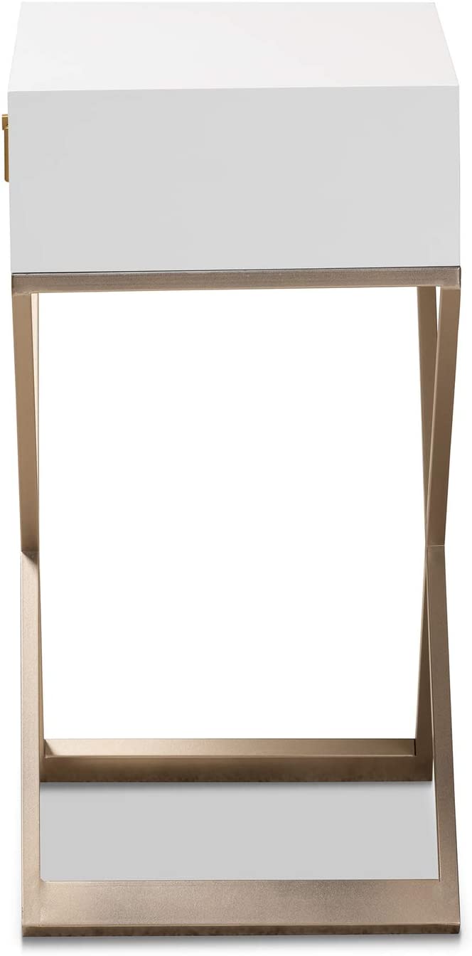 Baxton Studio Patricia Modern and Contemporary White Finished Wood and Brass-Tone Metal 1-Drawer Nightstand