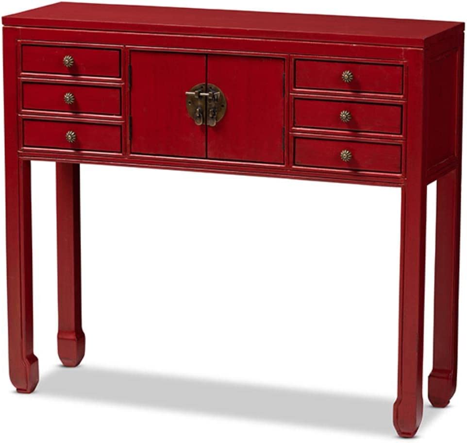 Baxton Studio Melodie Classic and Antique Red Finished Wood Bronze Finished Accents 6-Drawer Console Table